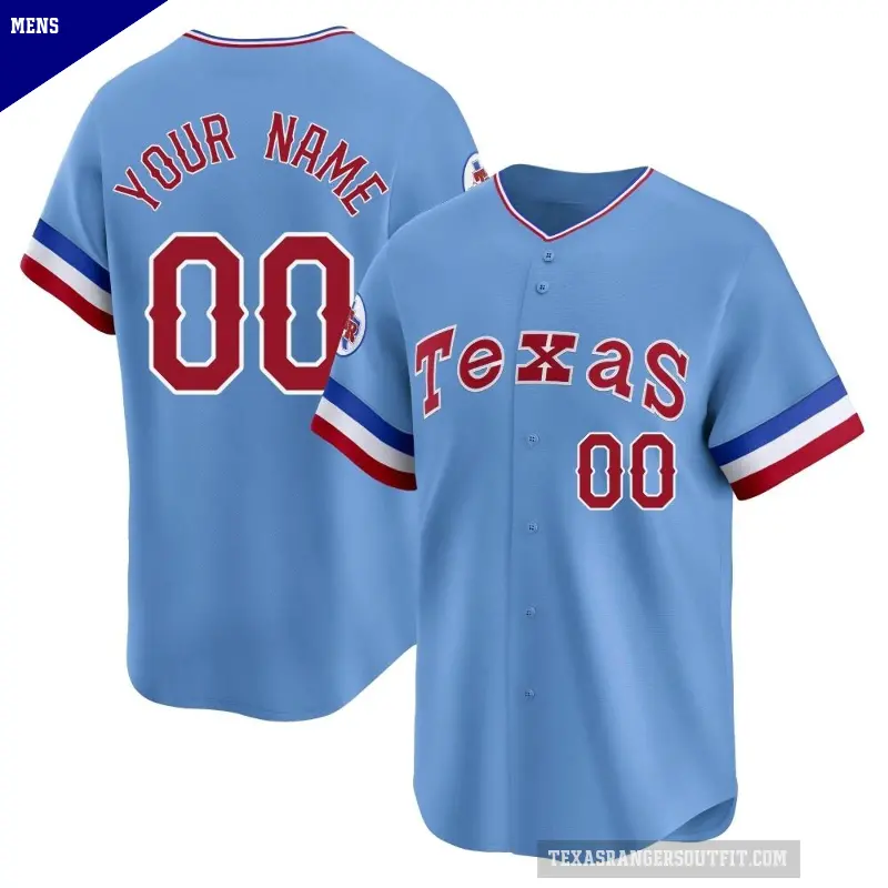 Men's No.00 Custom Texas Rangers Light Blue Limited Cooperstown Collection Jersey