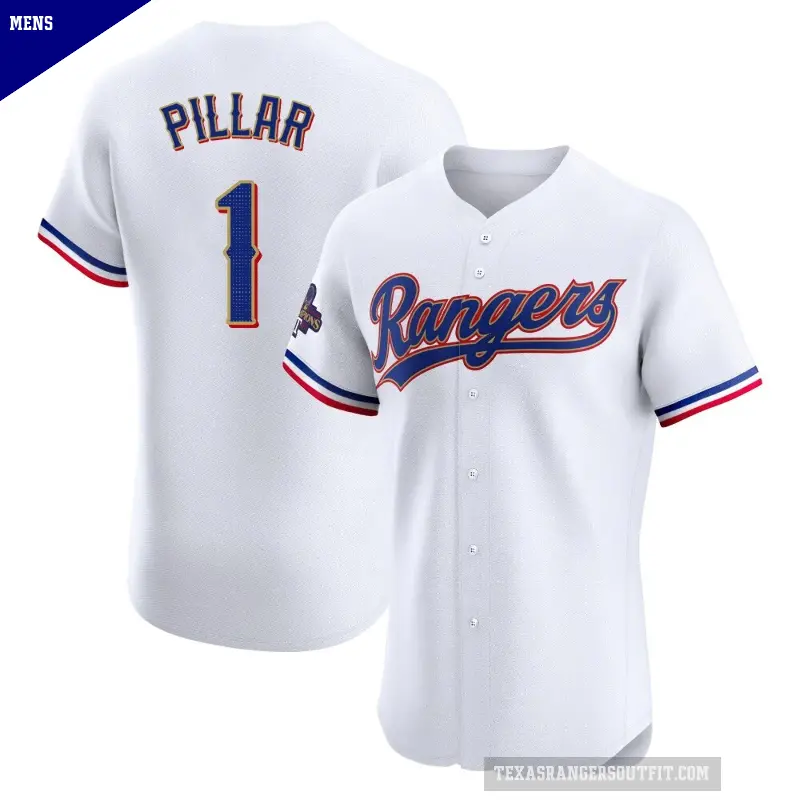 Men's No.1 Kevin Pillar Texas Rangers Gold Elite White 2024 Collection Jersey