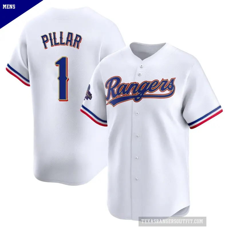 Men's No.1 Kevin Pillar Texas Rangers Gold Limited White 2024 Collection Jersey