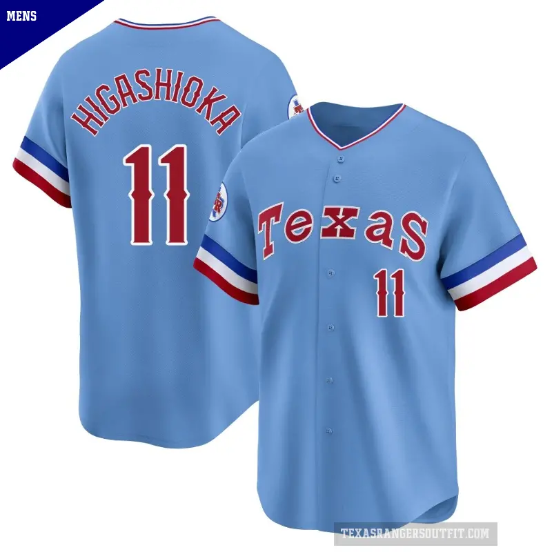 Men's No.11 Kyle Higashioka Texas Rangers Light Blue Limited Cooperstown Collection Jersey