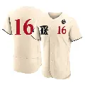 Men's No.16 Casey Cook Texas Rangers Cream Authentic 2023 City Connect 2023 World Series Jersey