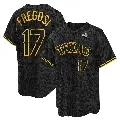 Men's No.17 Jim Fregosi Texas Rangers Black Replica Snake Skin City 2023 World Series Jersey