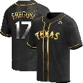 Men's No.17 Jim Fregosi Texas Rangers Gold Replica Black en Alternate 2023 World Series Jersey