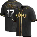 Men's No.17 Jim Fregosi Texas Rangers Gold Replica Black en Alternate Jersey