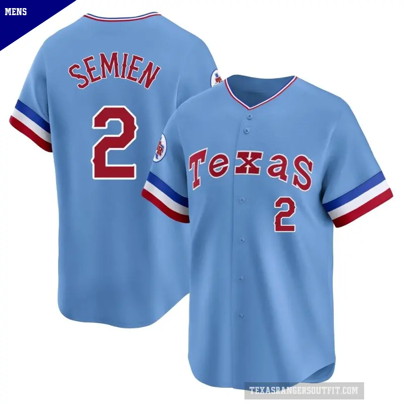 Men's No.2 Marcus Semien Texas Rangers Light Blue Limited Cooperstown Collection Jersey