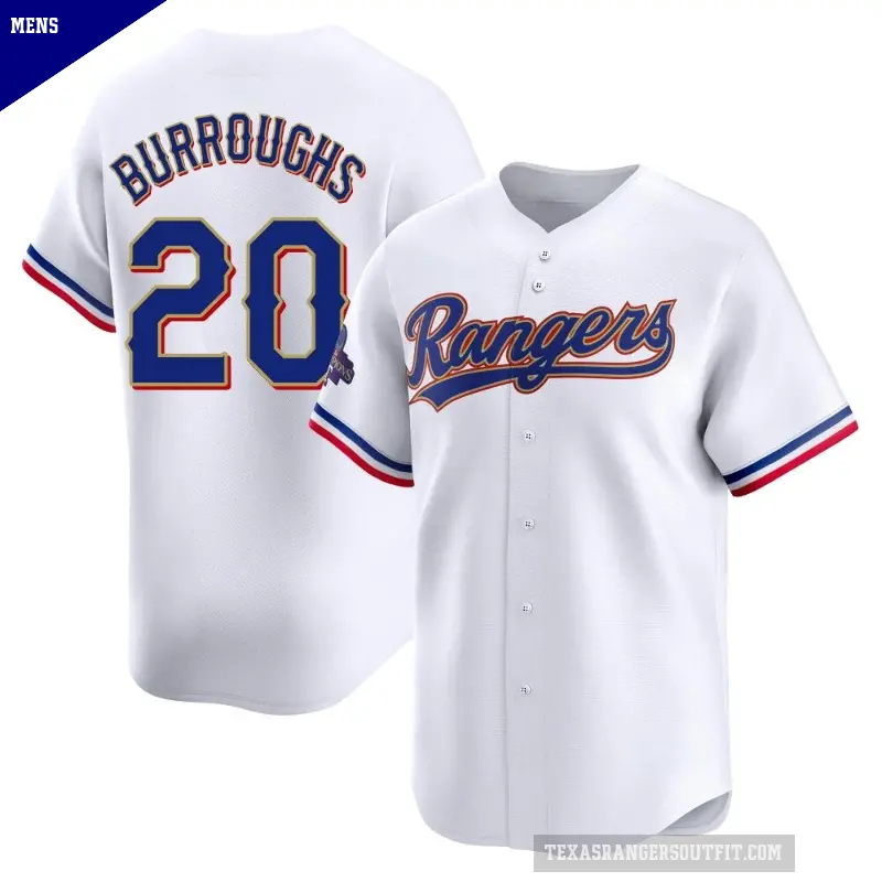 Men's No.20 Jeff Burroughs Texas Rangers Gold Limited White 2024 Collection Jersey