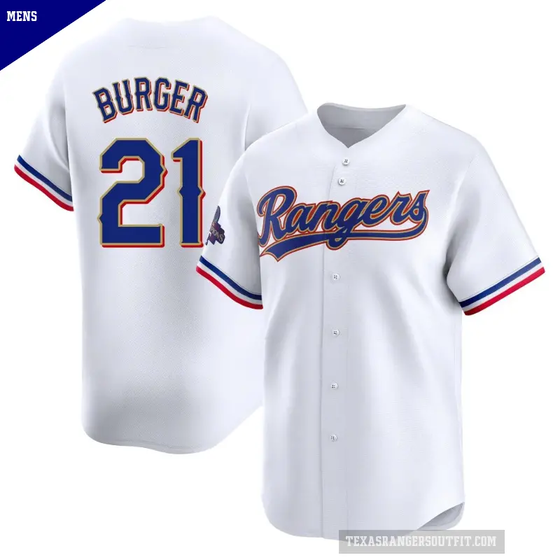 Men's No.21 Jake Burger Texas Rangers Gold Limited White 2024 Collection Jersey