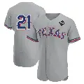 Men's No.21 Mike Hargrove Texas Rangers Gray Authentic Road 2023 World Series Jersey