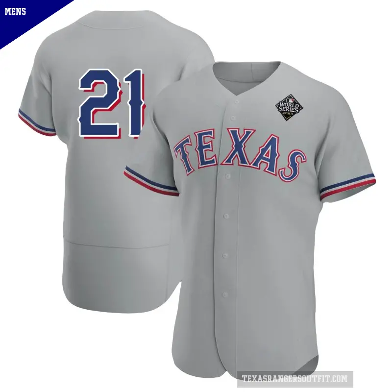 Men's No.21 Mike Hargrove Texas Rangers Gray Authentic Road 2023 World Series Jersey