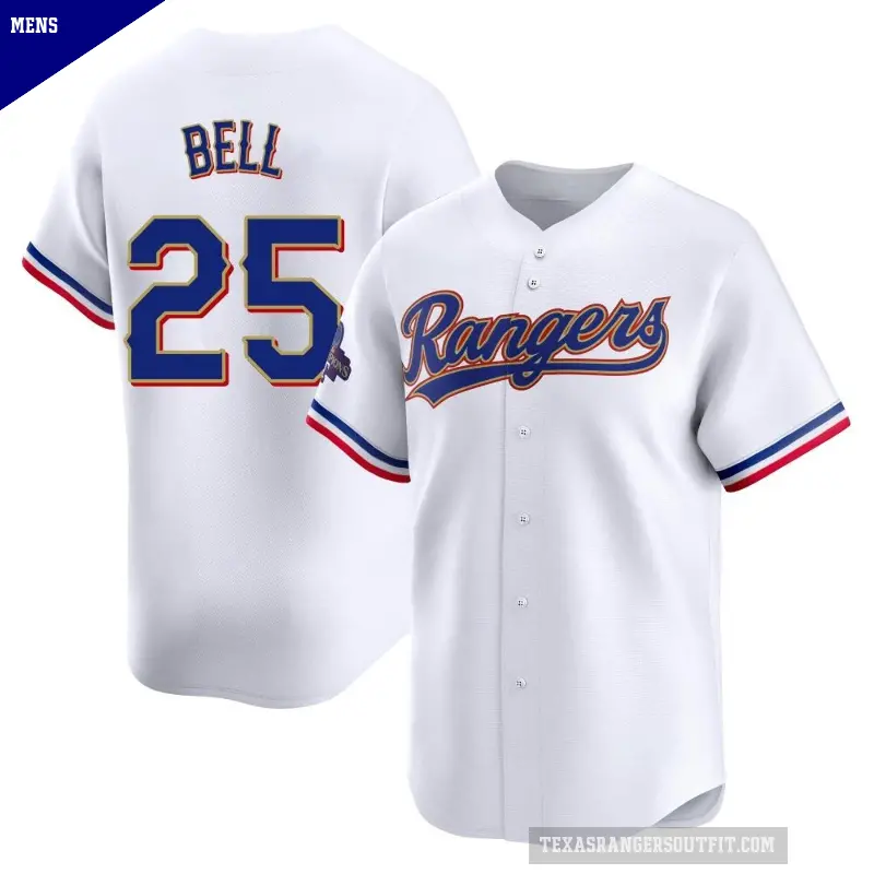 Men's No.25 Buddy Bell Texas Rangers Gold Limited White 2024 Collection Jersey