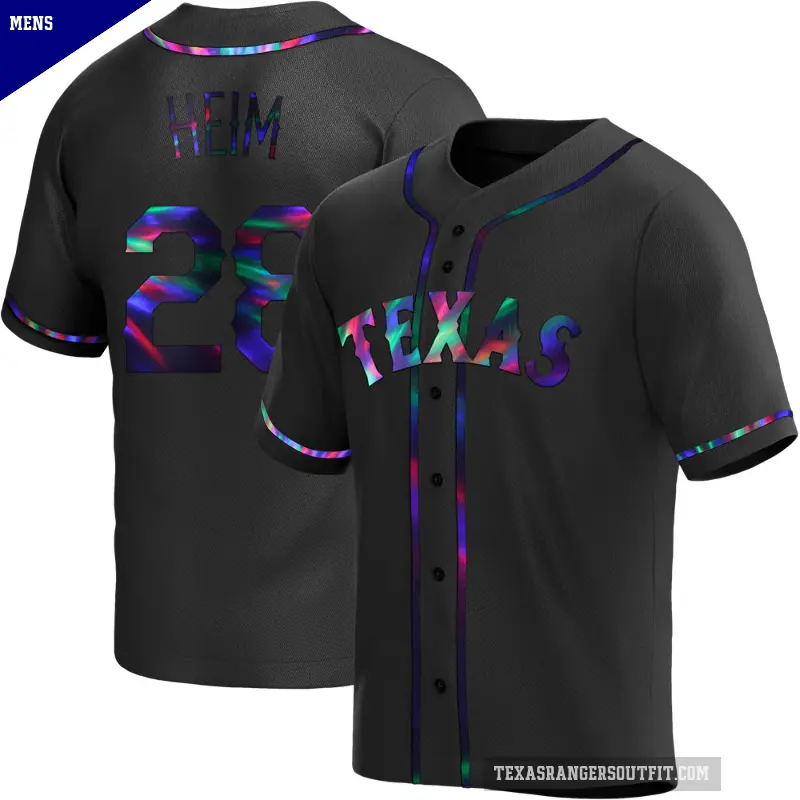Men's No.28 Jonah Heim Texas Rangers Black Replica Holographic Alternate Jersey