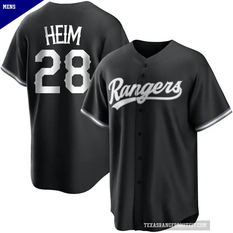 Men's No.28 Jonah Heim Texas Rangers Black/White Replica Jersey