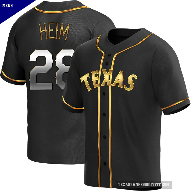 Men's No.28 Jonah Heim Texas Rangers Gold Replica Black en Alternate Jersey