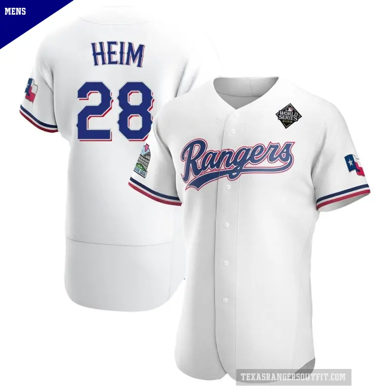 Men's No.28 Jonah Heim Texas Rangers White Authentic Home 2023 World Series Jersey