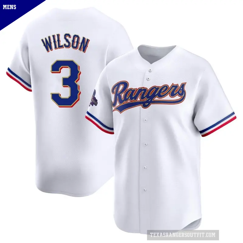 Men's No.3 Russell Wilson Texas Rangers Gold Limited White 2024 Collection Jersey
