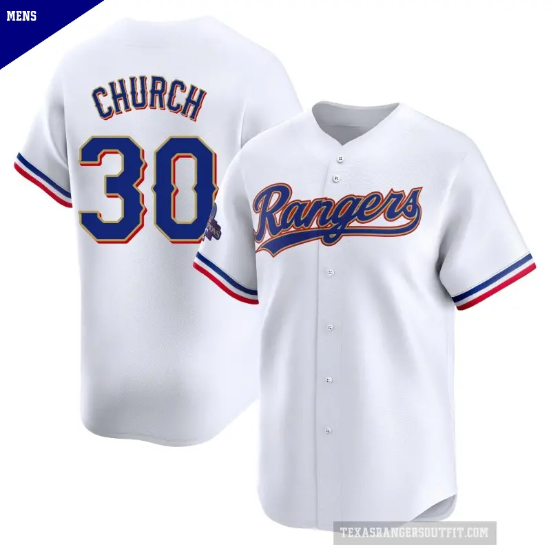 Men's No.30 Marc Church Texas Rangers Gold Limited White 2024 Collection Jersey