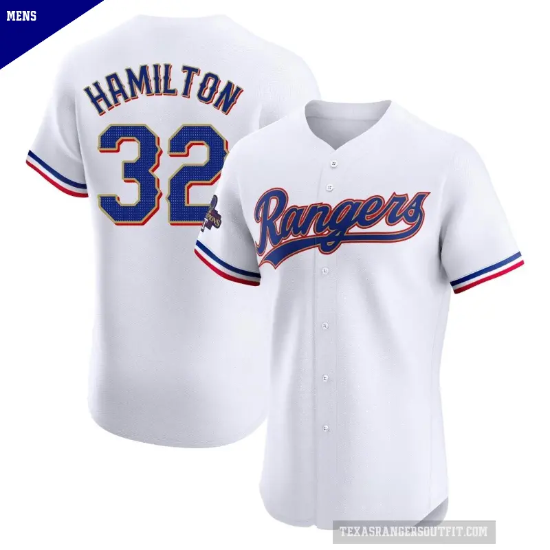 Men's No.32 Josh Hamilton Texas Rangers Gold Elite White 2024 Collection Jersey