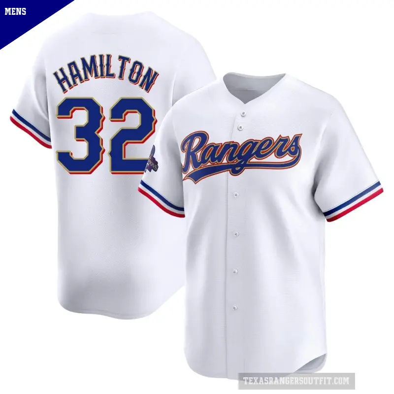 Men's No.32 Josh Hamilton Texas Rangers Gold Limited White 2024 Collection Jersey