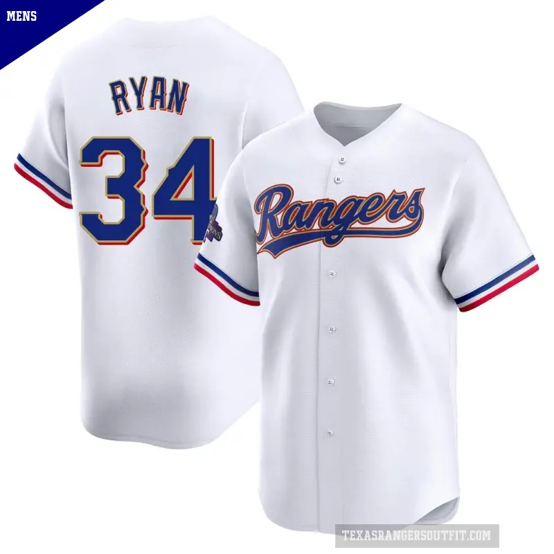 Men's No.34 Nolan Ryan Texas Rangers Gold Limited White 2024 Collection Jersey