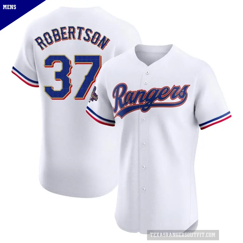 Men's No.37 David Robertson Texas Rangers Gold Elite White 2024 Collection Jersey