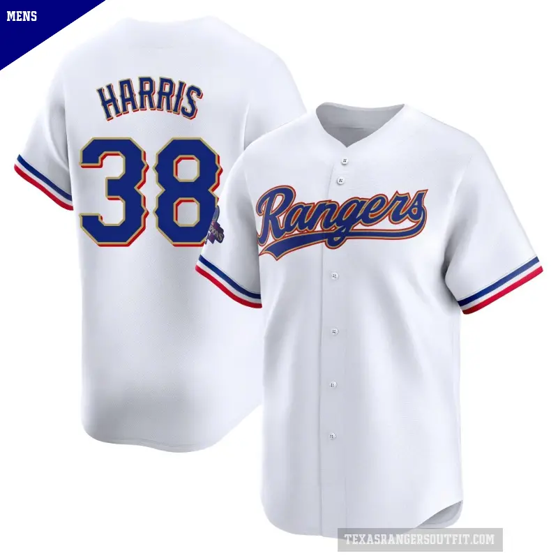 Men's No.38 Dustin Harris Texas Rangers Gold Limited White 2024 Collection Jersey