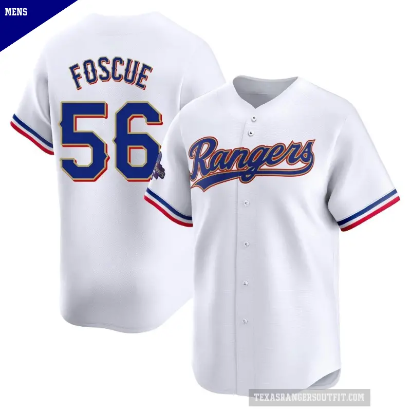 Men's No.56 Justin Foscue Texas Rangers Gold Limited White 2024 Collection Jersey