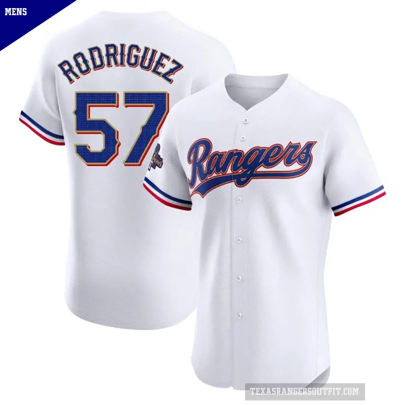 Men's No.57 Yerry Rodriguez Texas Rangers Gold Elite White 2024 Collection Jersey