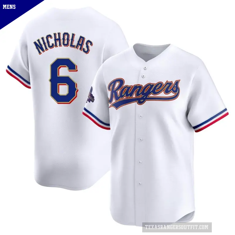 Men's No.6 Brett Nicholas Texas Rangers Gold Limited White 2024 Collection Jersey
