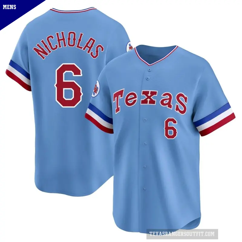 Men's No.6 Brett Nicholas Texas Rangers Light Blue Limited Cooperstown Collection Jersey