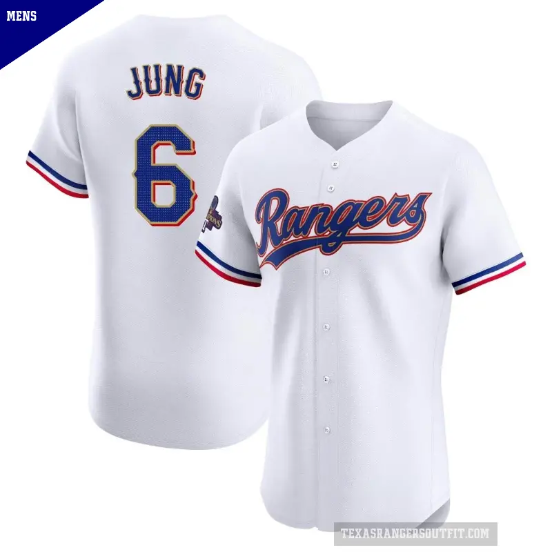 Men's No.6 Josh Jung Texas Rangers Gold Elite White 2024 Collection Jersey