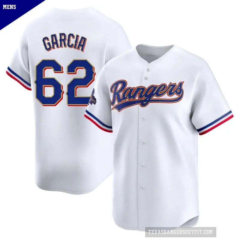 Men's No.62 Robert Garcia Texas Rangers Gold Limited White 2024 Collection Jersey