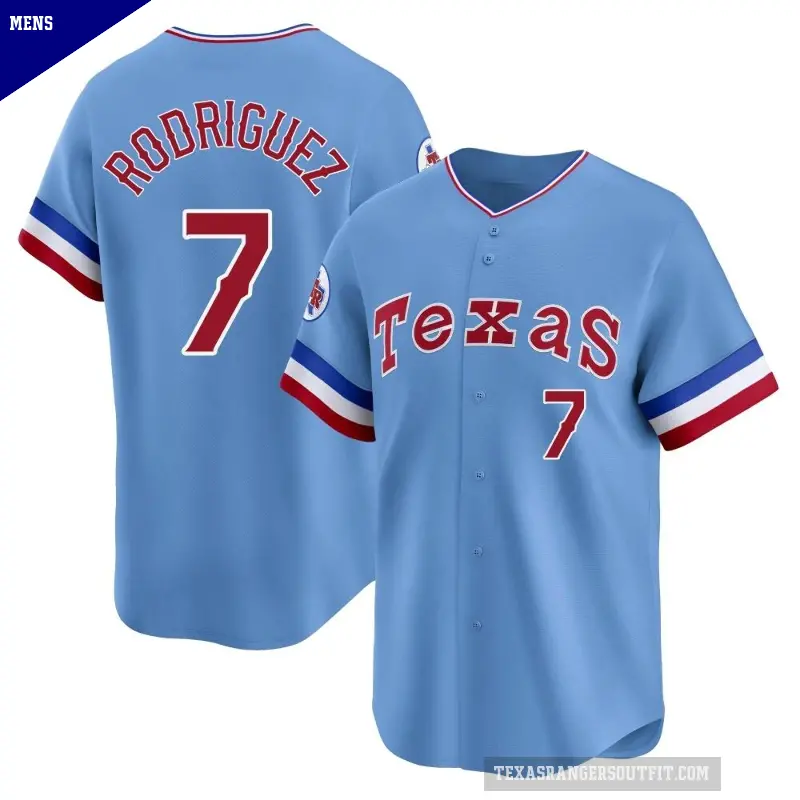 Men's No.7 Ivan Rodriguez Texas Rangers Light Blue Limited Cooperstown Collection Jersey
