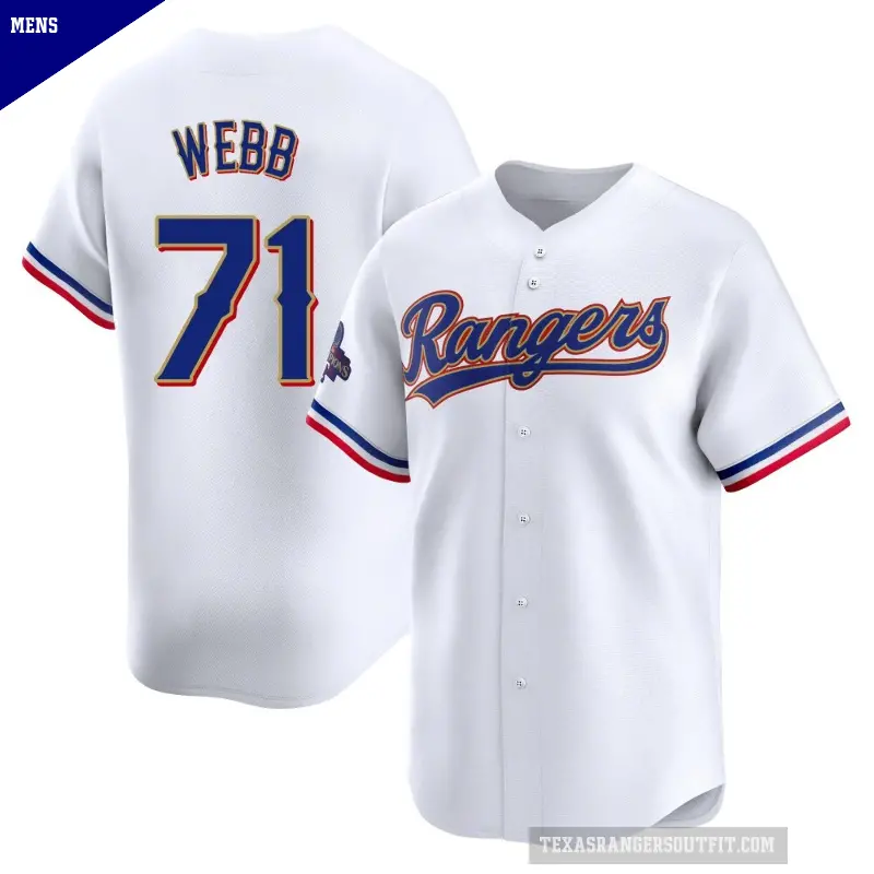 Men's No.71 Jacob Webb Texas Rangers Gold Limited White 2024 Collection Jersey