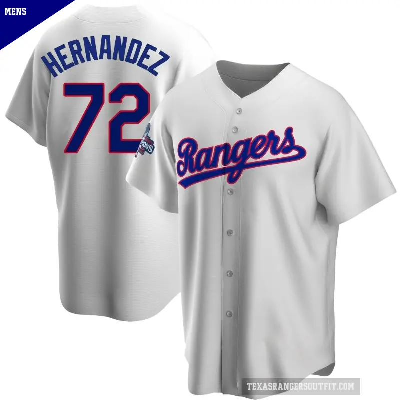 Men's No.72 Jonathan Hernandez Texas Rangers White Replica Home Cooperstown Collection 2023 World Series Champions Jersey