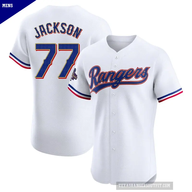 Men's No.77 Luke Jackson Texas Rangers Gold Elite White 2024 Collection Jersey