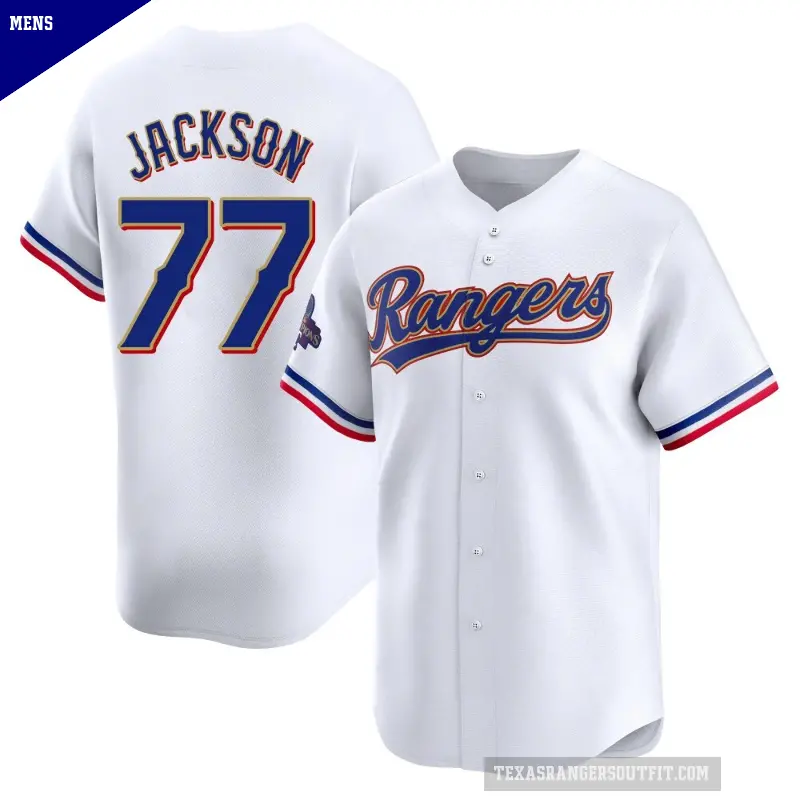 Men's No.77 Luke Jackson Texas Rangers Gold Limited White 2024 Collection Jersey