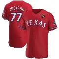 Men's No.77 Luke Jackson Texas Rangers Red Authentic Alternate 2023 World Series Jersey