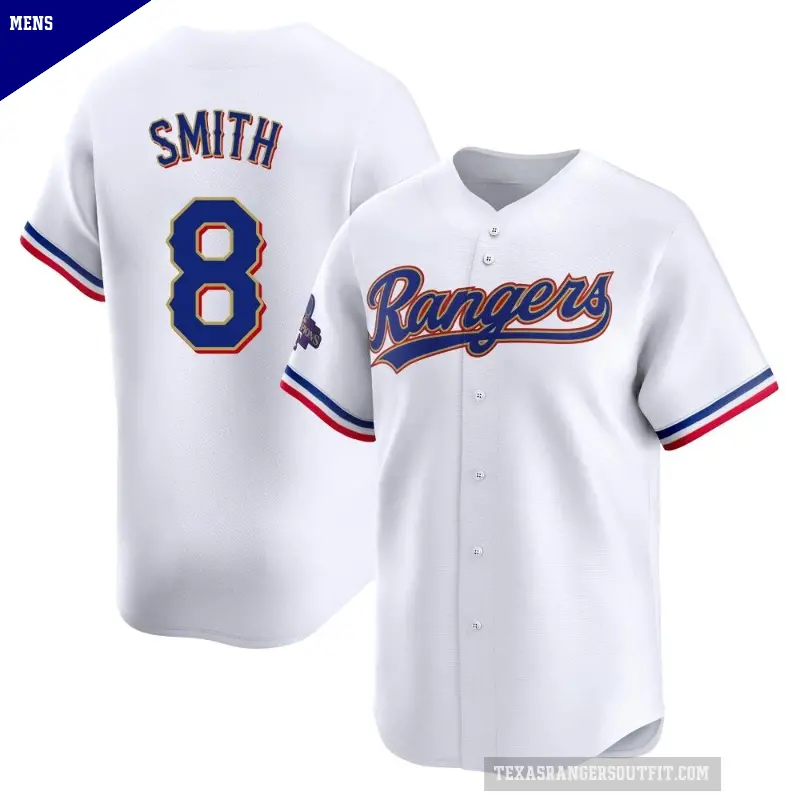 Men's No.8 Josh Smith Texas Rangers Gold Limited White 2024 Collection Jersey