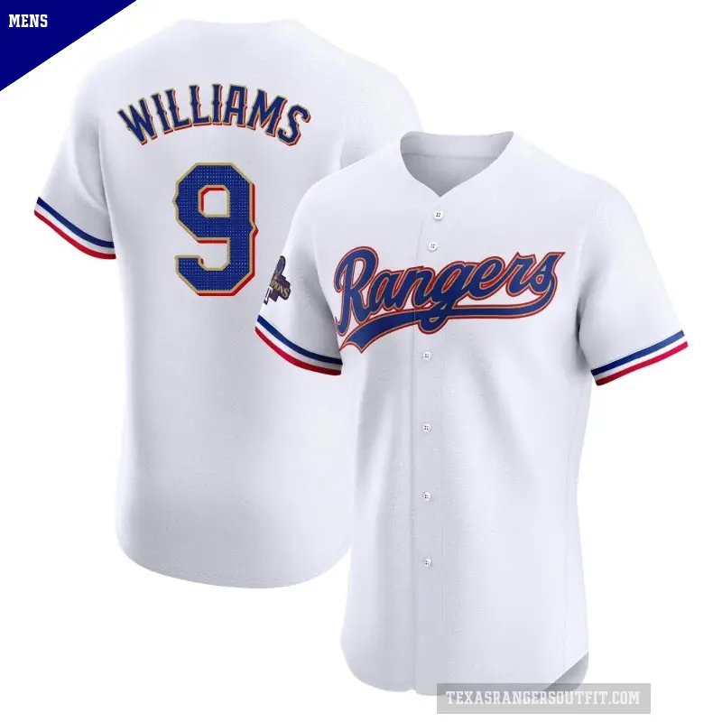 Men's No.9 Ted Williams Texas Rangers Gold Elite White 2024 Collection Jersey