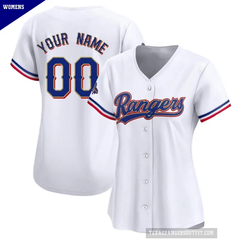 Women's No.00 Custom Texas Rangers Gold Limited White 2024 Collection Jersey