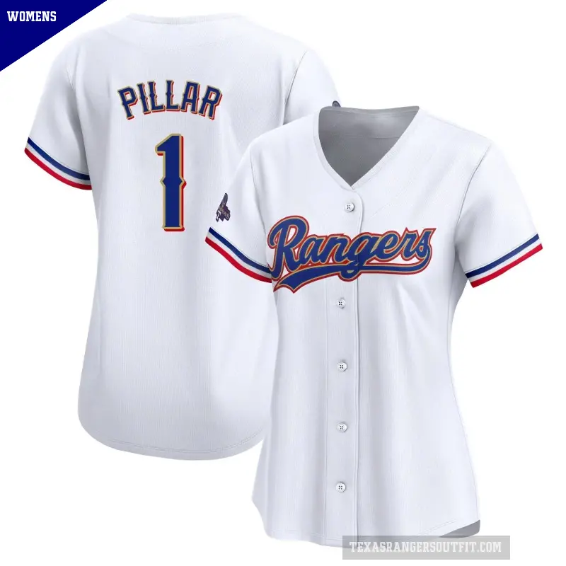 Women's No.1 Kevin Pillar Texas Rangers Gold Limited White 2024 Collection Jersey