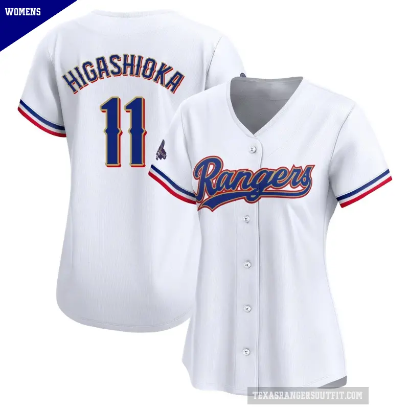 Women's No.11 Kyle Higashioka Texas Rangers Gold Limited White 2024 Collection Jersey