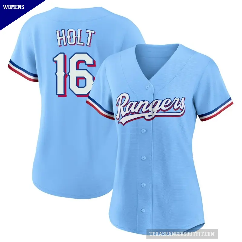 Women's No.16 Brock Holt Texas Rangers Light Blue Replica Alternate Jersey