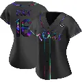 Women's No.16 Casey Cook Texas Rangers Black Replica Holographic Alternate 2023 World Series Jersey