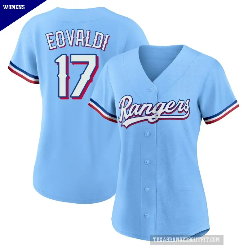 Women's No.17 Nathan Eovaldi Texas Rangers Light Blue Replica Alternate Jersey