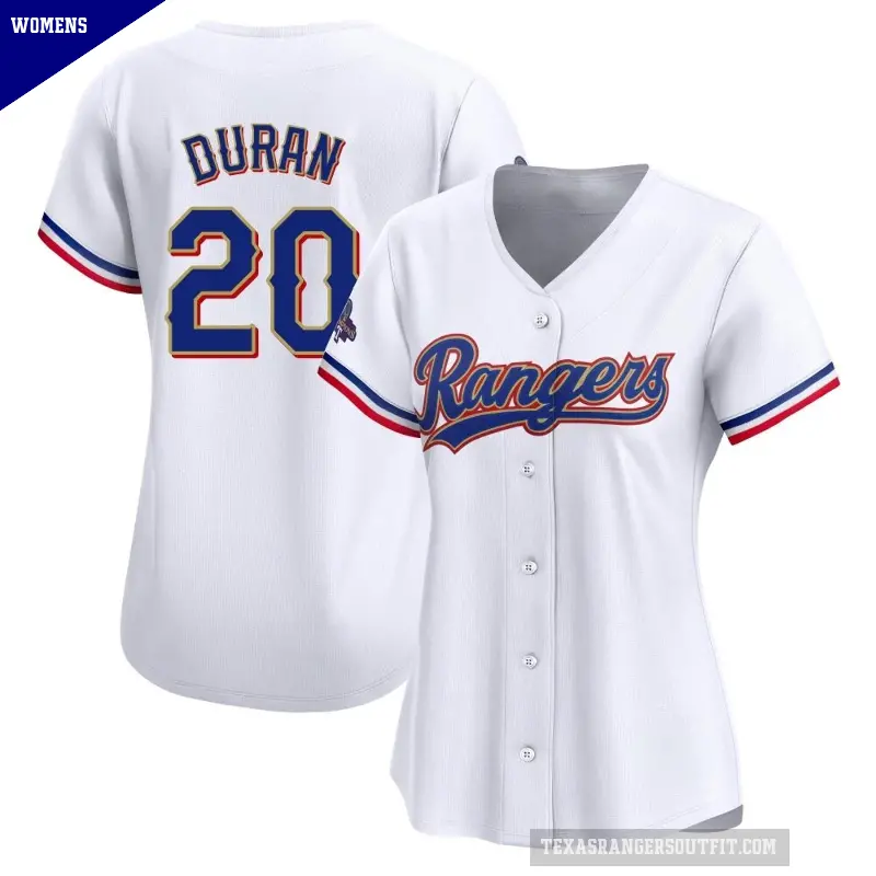 Women's No.20 Ezequiel Duran Texas Rangers Gold Limited White 2024 Collection Jersey