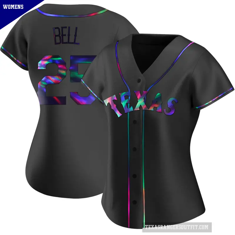 Women's No.25 Buddy Bell Texas Rangers Black Replica Holographic Alternate Jersey
