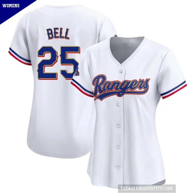 Women's No.25 Buddy Bell Texas Rangers Gold Limited White 2024 Collection Jersey