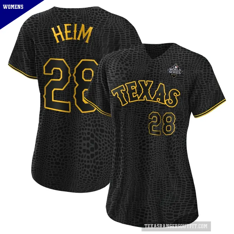 Women's No.28 Jonah Heim Texas Rangers Black Authentic Snake Skin City 2023 World Series Jersey
