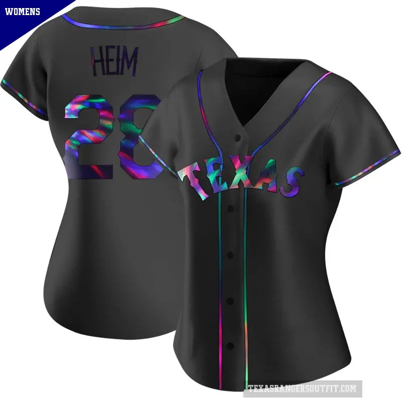 Women's No.28 Jonah Heim Texas Rangers Black Replica Holographic Alternate Jersey